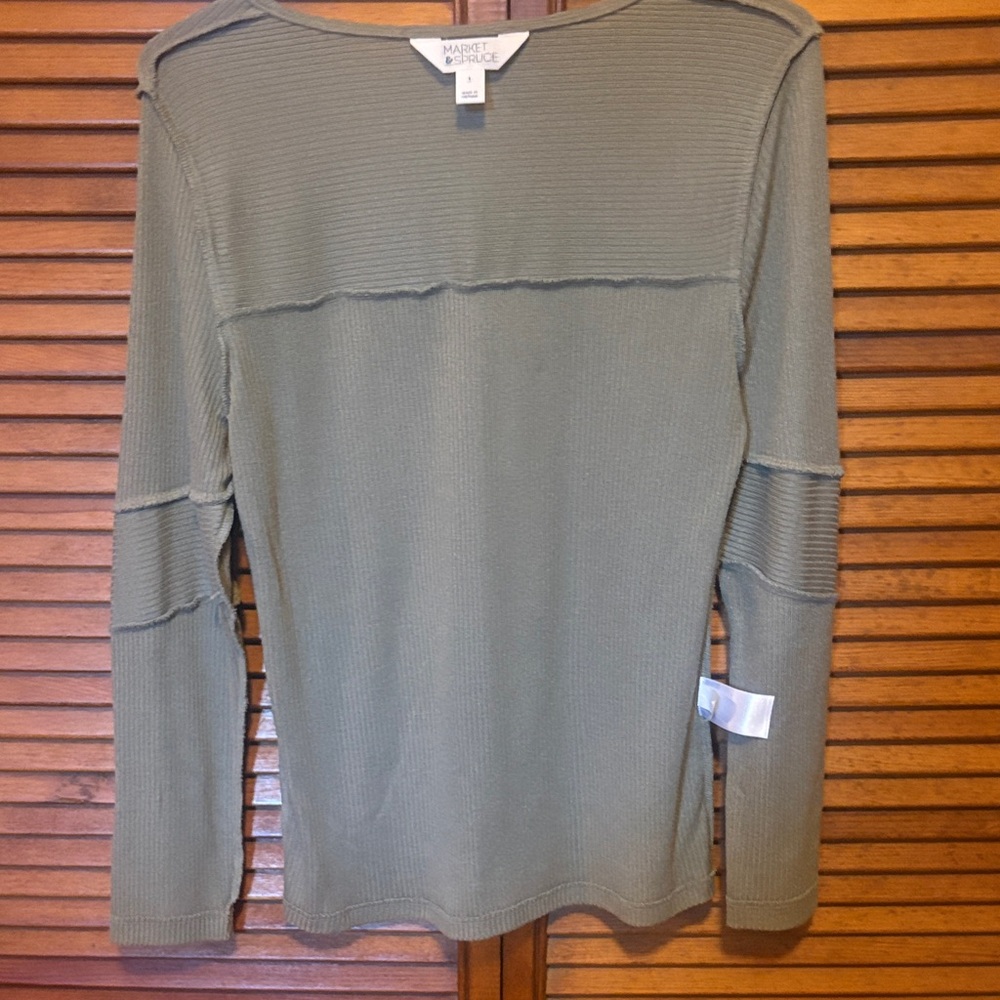 Marled Sage Green Ribbed Long Sleeve Top